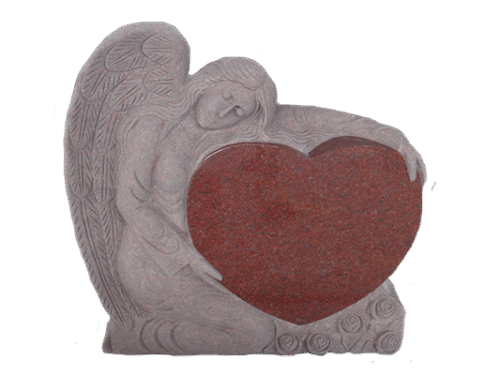Large Angel Holding Heart 3-0x0-8x3-0 AP India Red Fully Carved Angel w/ Roses