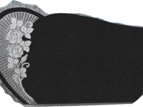 Design 16002 4-0x0-6x2-4 P2 Jet Black serp w/scalloped edge, shell rock, starburst, carved roses back flat polished